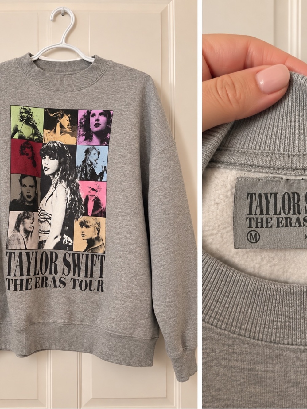 Taylor Swift Grey Graphic Crewneck Sweatshirt with Colorblock Portraits